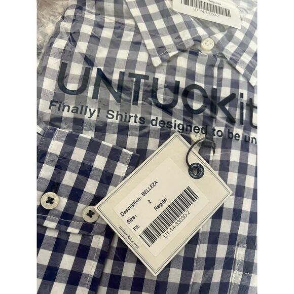 UNTUCKit Belleza women’s Blue Check Shirt NWT Size 2 - Picture 4 of 4